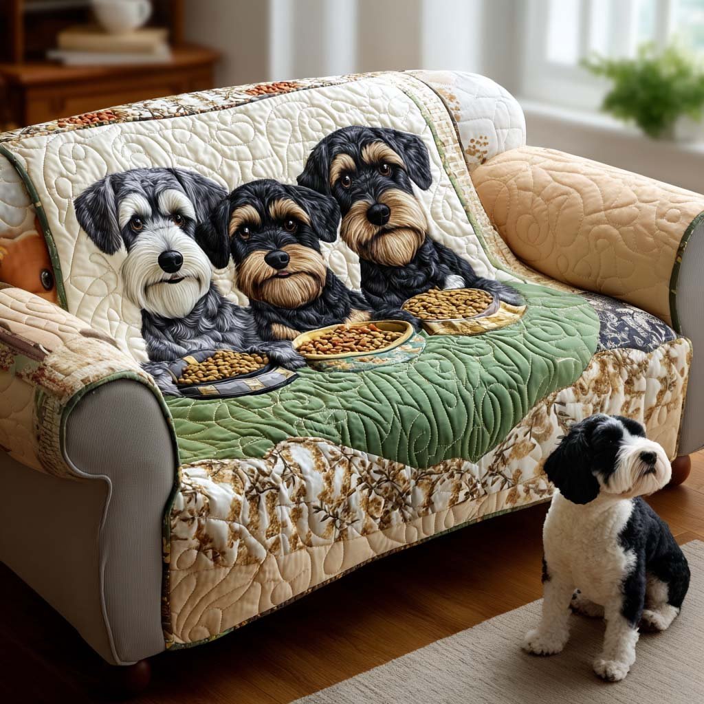 Bearded Friend Quilted Sofa Cover Cute Puppy Quilt Style Sofa Cover Dog Lover Gift