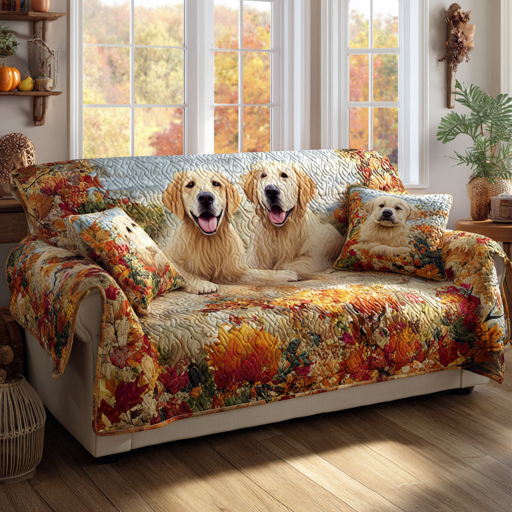 Autumn Golden Retriever Quilted Sofa Cover Happy Dog Sofa Cover Gift For Women
