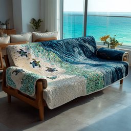 Azure Waves Turtle Quilted Sofa Cover Ocean Turtle Sofa Cover Gifts For Summer Lovers