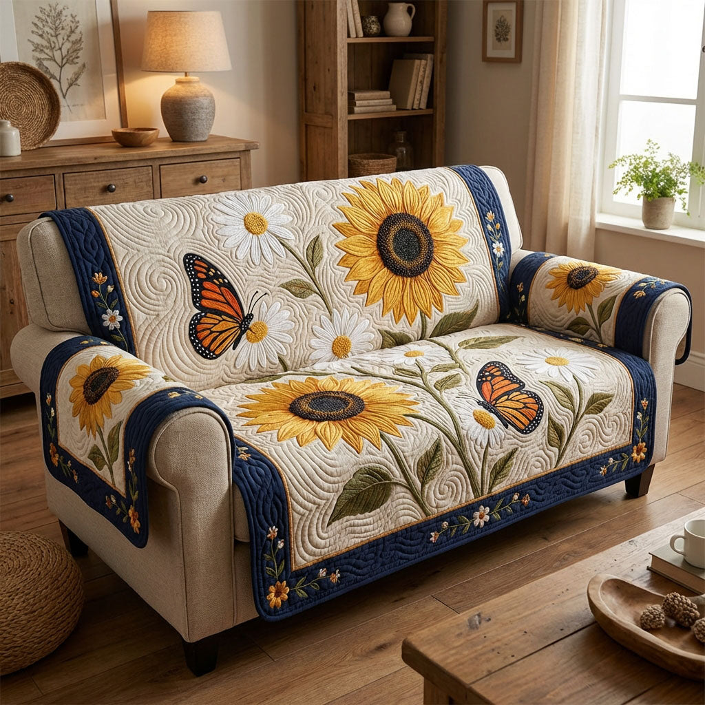 Butterfly Sun Meadow Quilted Sofa Cover Floral Sofa Cover Gifts For Family