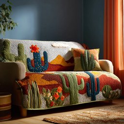 Canyon Glow Quilted Sofa Cover Desert Sunset Cactus Sofa Quilt Gift For Her