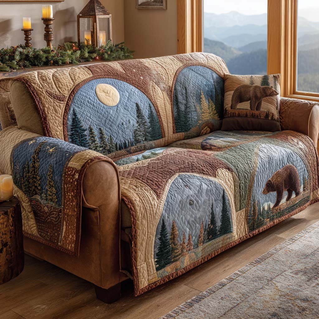 Bear Creek Quilted Sofa Cover Soft Furniture Cover Gift For Bear Lovers