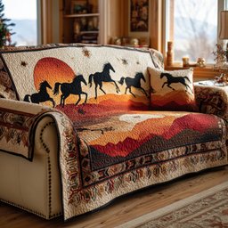 Amber Horse Dusk Quilted Sofa Cover Unique Home Decor Horse Lover Gift