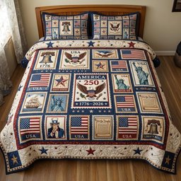 Heritage Patch Quilted Bedding Set 250th Anniversary Bedding Set USA 250 Gift
