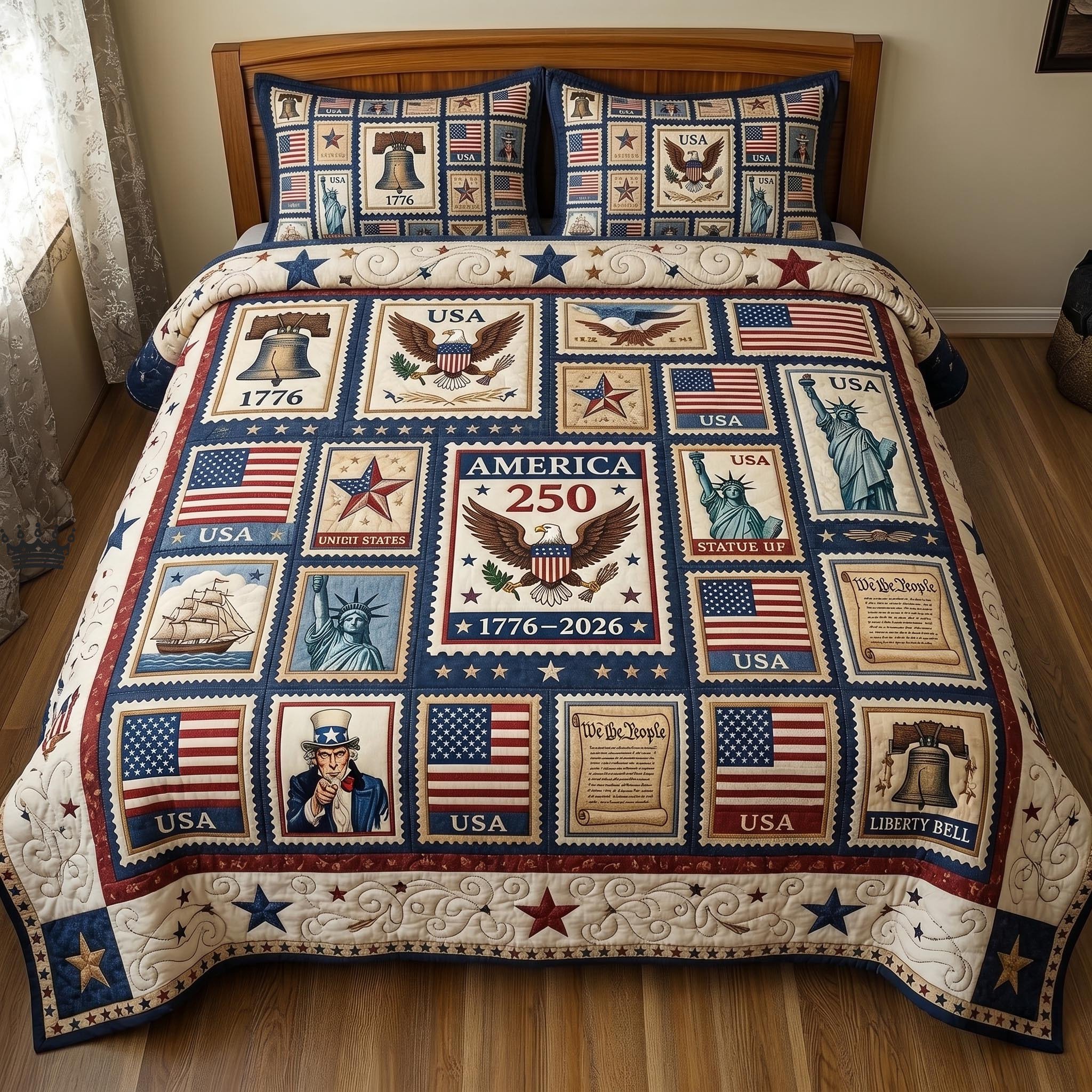 Heritage Patch Quilted Bedding Set 250th Anniversary Bedding Set USA 250 Gift
