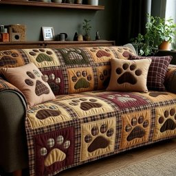 Autumn Harvest Love Paw Quilted Sofa Cover Home Decor Items Dog Sister Gift