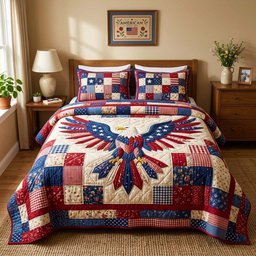 American Eagle Quilted Bedding Set 250 Years Freedom Blanket Set Patriotic Themed Gifts