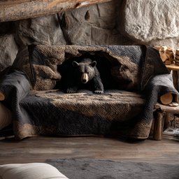 Black Bear Hideout Quilted Sofa Cover Nature Wildlife Decor Gifts For Husband