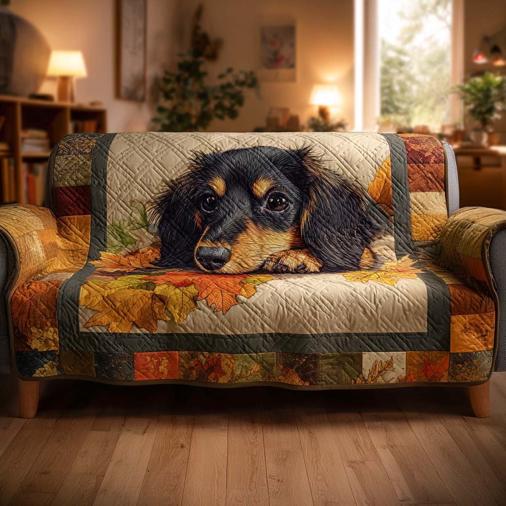 Autumn Snuggle Pup Quilted Sofa Cover Cute Puppy Quilt Style Sofa Cover Dog Lover Gift