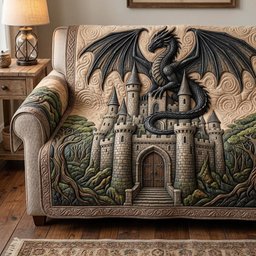 Ancient Dragon Quilted Sofa Cover Medieval Dragon Sofa Cover Unique Gift For Friends