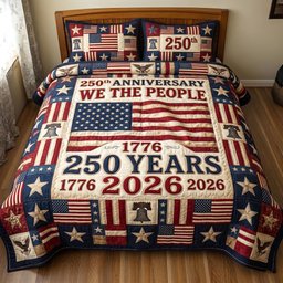 250th Anniversary 1776 2026 Quilted Bedding Set Patriotic Bedding Set Gifts For Girlfriend