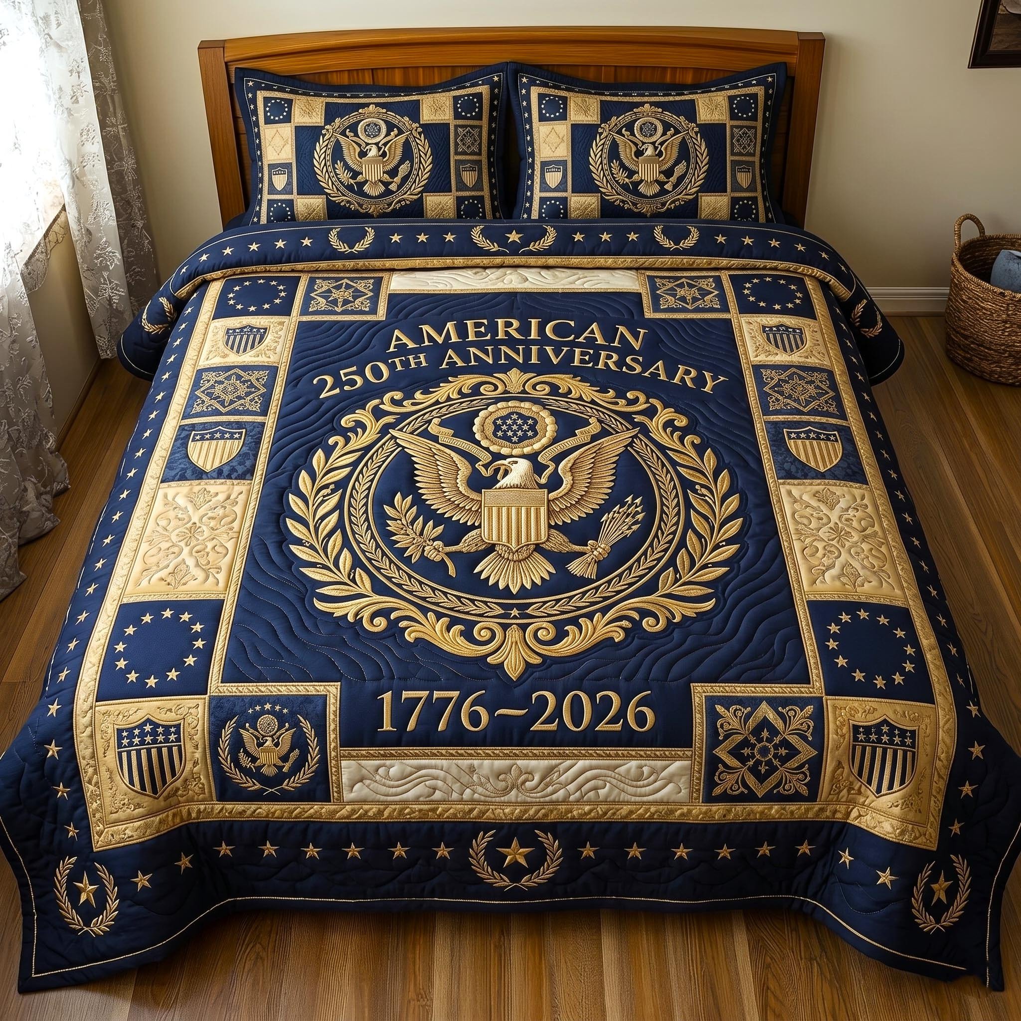 Heritage Patch Quilted Bedding Set American 250th Anniversary Cover Set Gifts For Sister