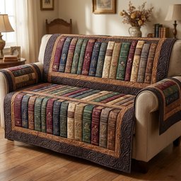 Antique Book Haven Quilted Sofa Cover Vintage Bookshelf Tapestry Throw Sofa Reading Nook Gift