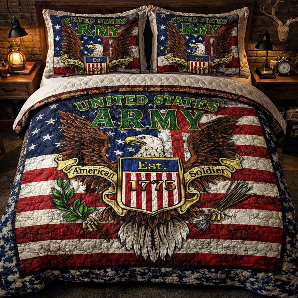 250th Anniversary Quilted Bedding Set Army Legacy Duvet Cover Set Patriotic Gifts