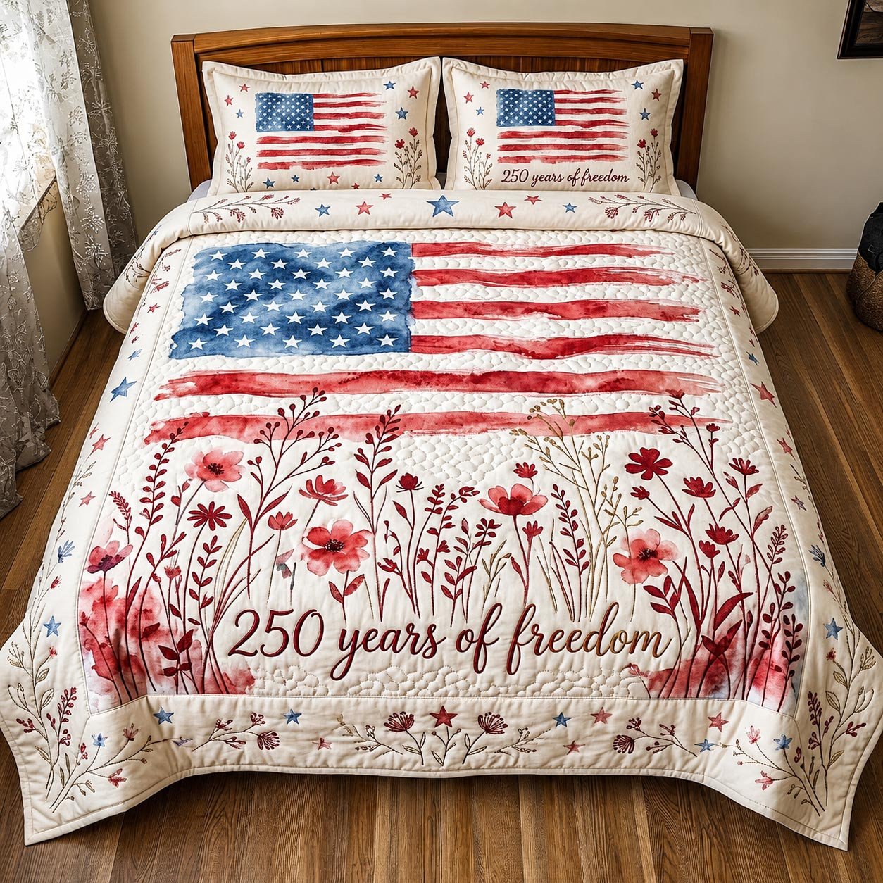 250 Years Of Freedom Quilted Bedding Set Home Decor Ideas Patriotic Gifts For Her