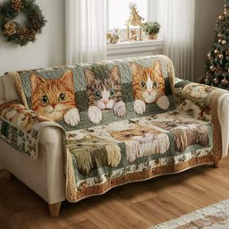 Amber Cat Peeking Quilted Sofa Cover Cozy Home Decor Best Cat Lover Gift