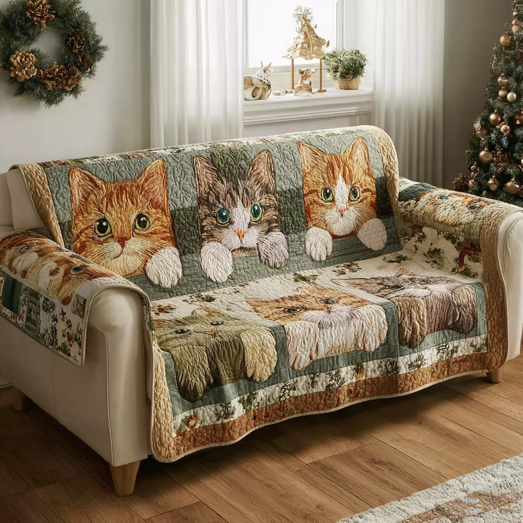 Amber Cat Peeking Quilted Sofa Cover Cozy Home Decor Best Cat Lover Gift