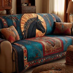 Azure Spirit Horse Quilted Sofa Cover Soft Furniture Cover Gifts For New Home