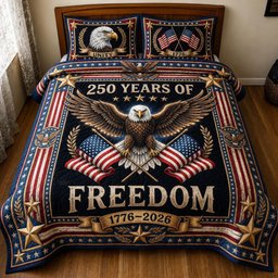 250 Years Of Freedom Quilted Bedding Set Patriotic Eagle 1776 2026 Bedding Set Gifts For Grandpa