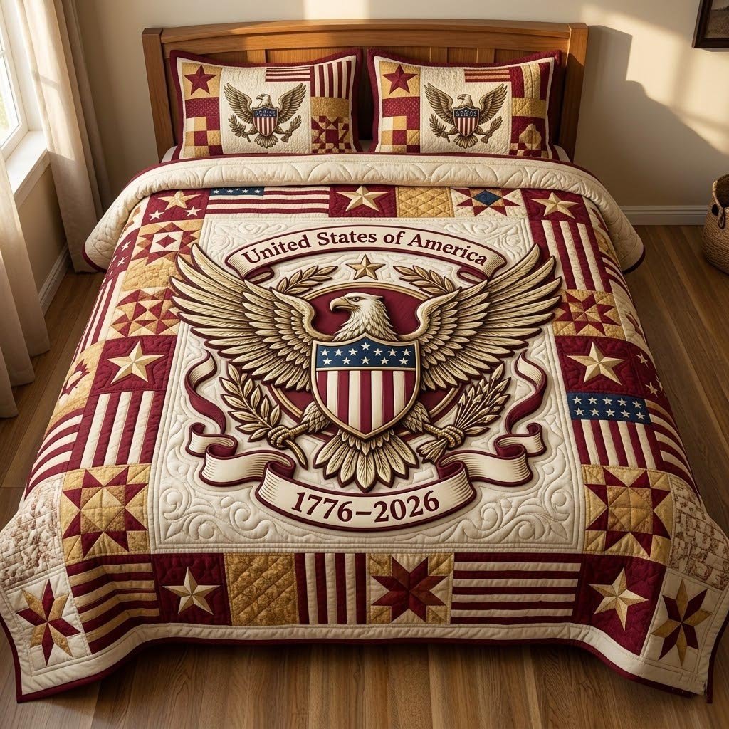 United States Of America Quilted Bedding Set 1776 2026 Bedding Set Gift For Father_s Day