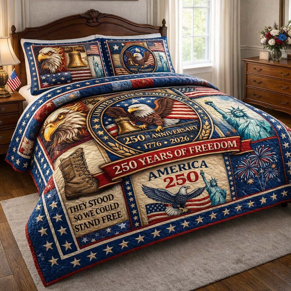 American Valor Quilted Bedding Set 250 Years Of Freedom Bedding Set Gift For Mom