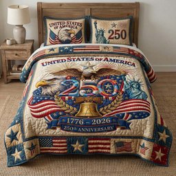 Eagle Glory Quilted Bedding Set 250th Anniversary 1776 2026 Bedding Set Father_s Day Gifts