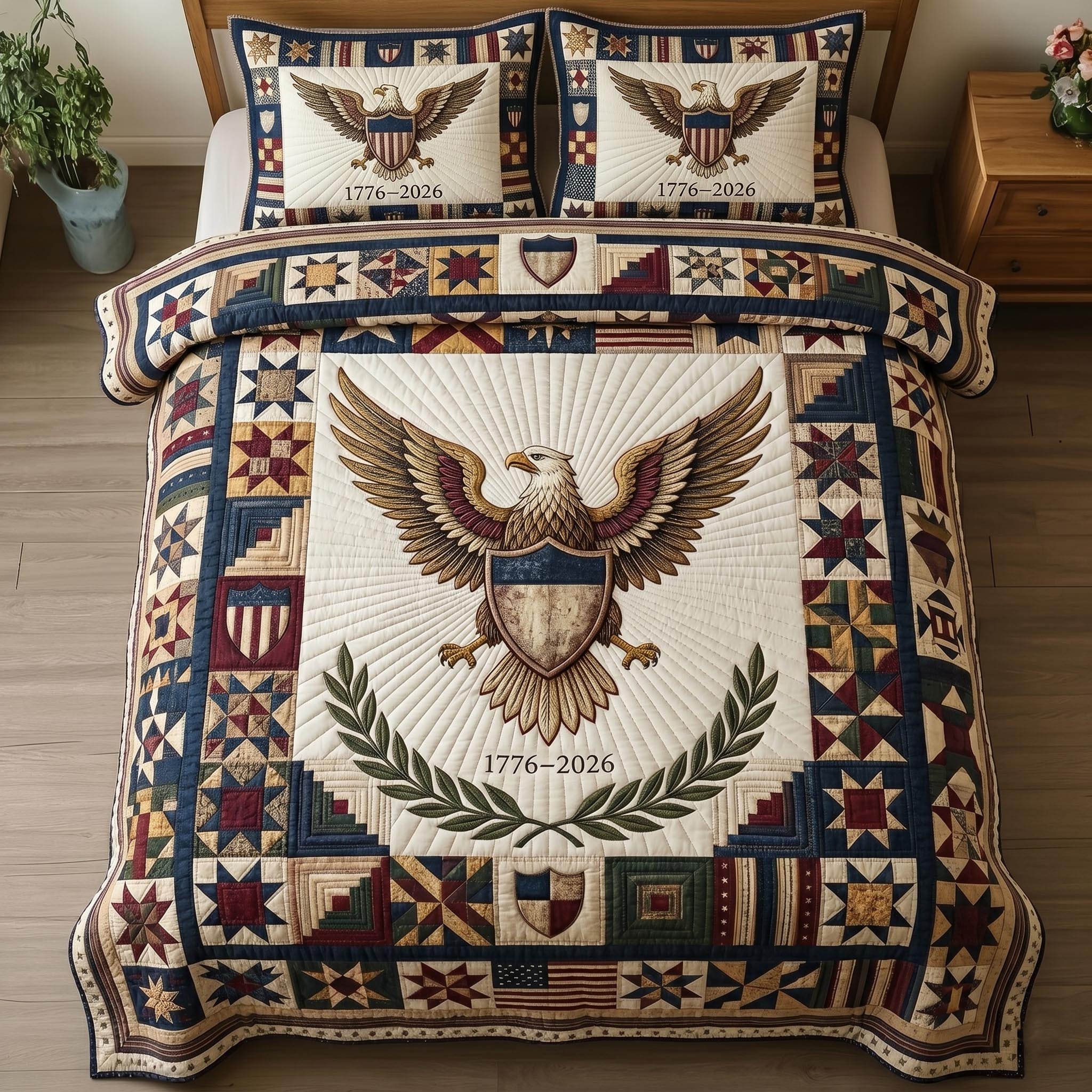 Patriotic USA Eagle Quilted Bedding Set America 250 Blanket Set Gifts For Girlfriend