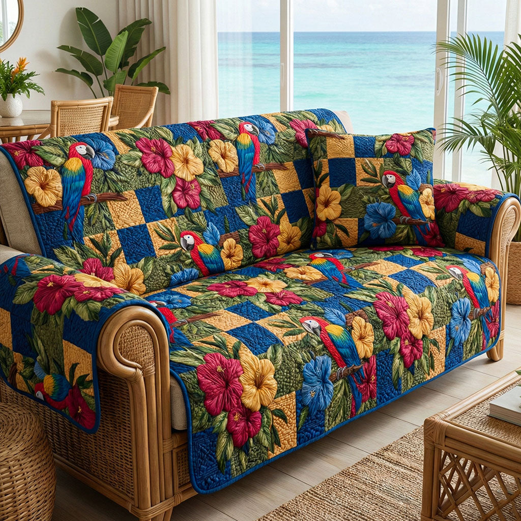 Coastal Paradise Quilted Sofa Cover Hawaiian Hibiscus Quilt Print Sofa Cover Gifts For Her