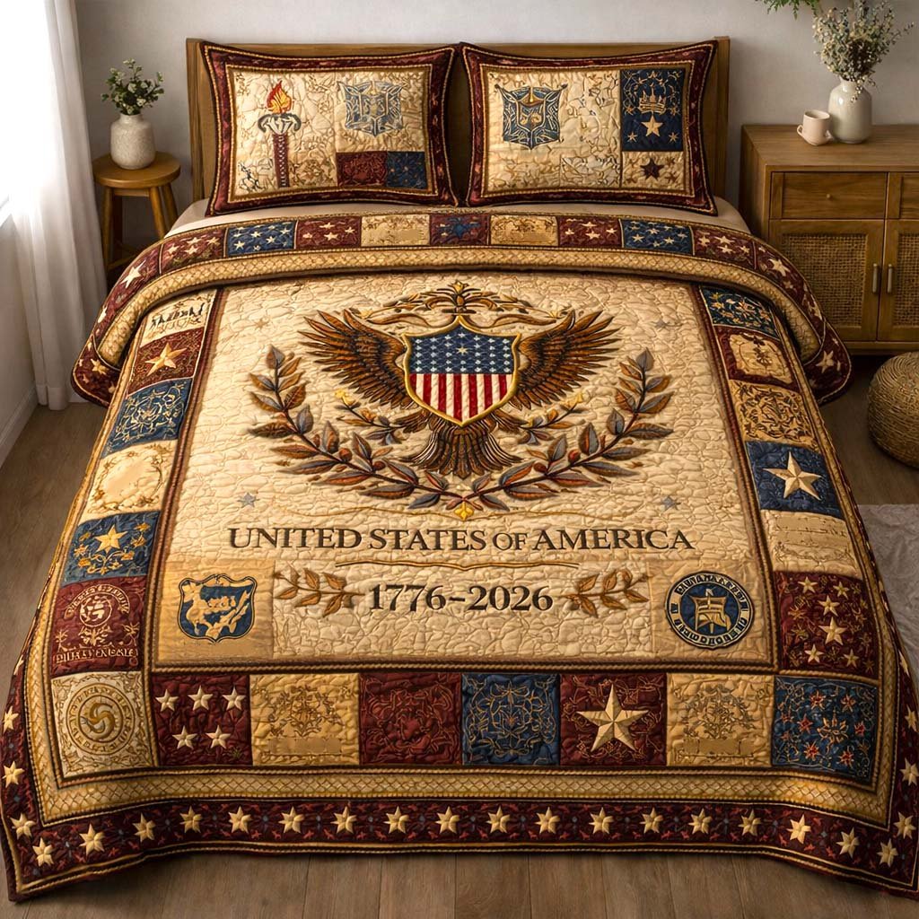 United States Of America Quilted Bedding Set Patriotic Blanket Set Patriotic Gifts For Men