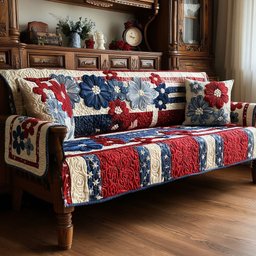 Americana Blossom Quilted Sofa Cover 4Th Of July Sofa Cover Patriotic Gifts For Her