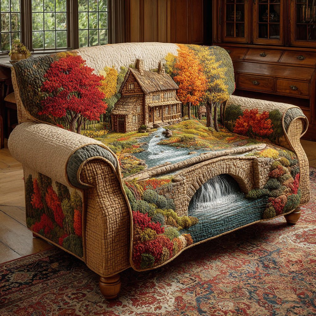 Autumn Forest Path Quilted Sofa Cover Scenic Nature Landscape Sofa Cover Presents For Dad