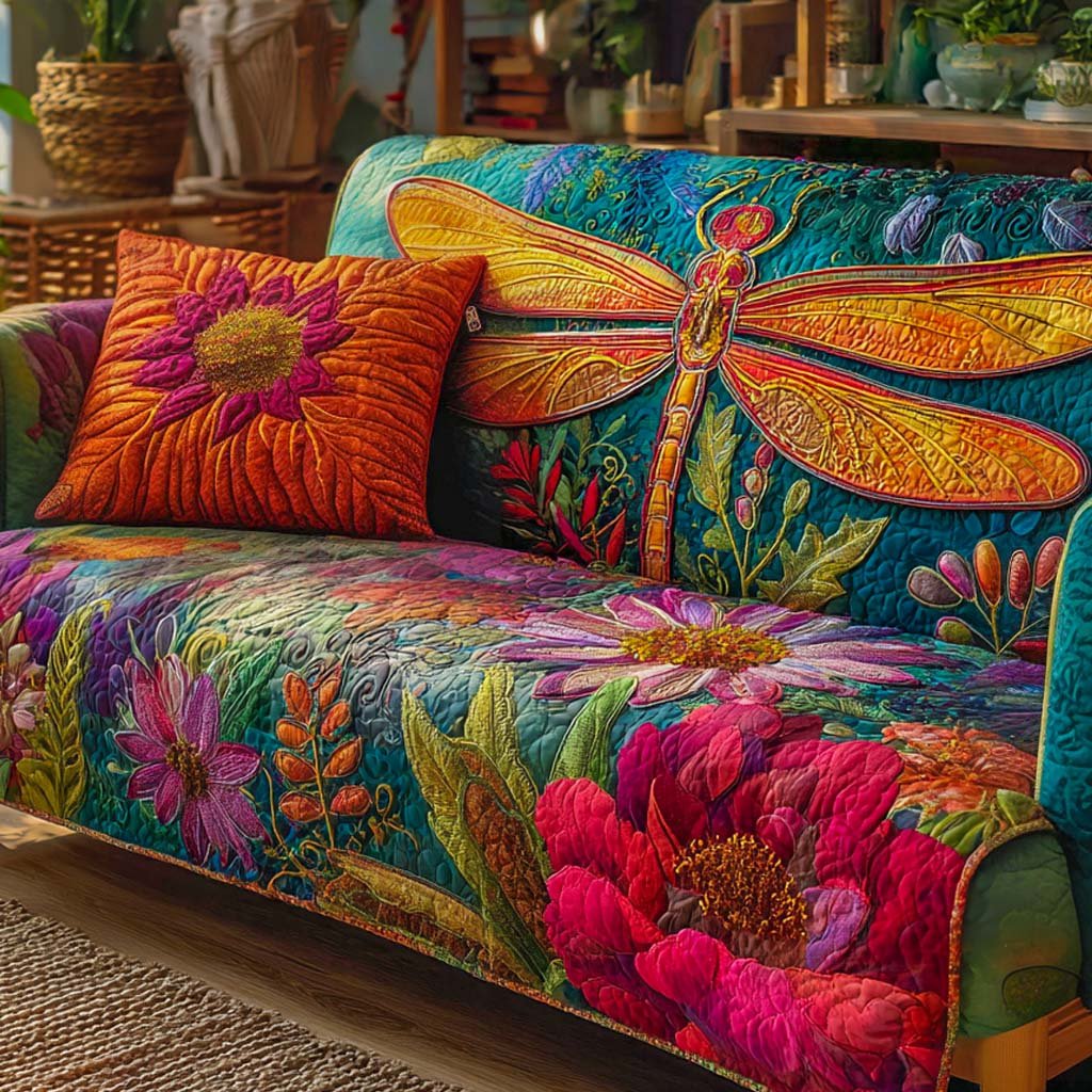 Blossom Symphony Dragonfly Quilted Sofa Cover Aesthetic Sofa Ideas Dragonfly Lovers Gifts
