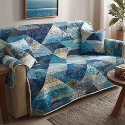 Blue Current Quilted Sofa Cover Beach Patchwork Sofa Cover Gift For Son