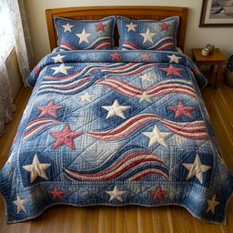 Heritage Patch Quilted Bedding Set American Flag Shield Cover Set Gifts For Women