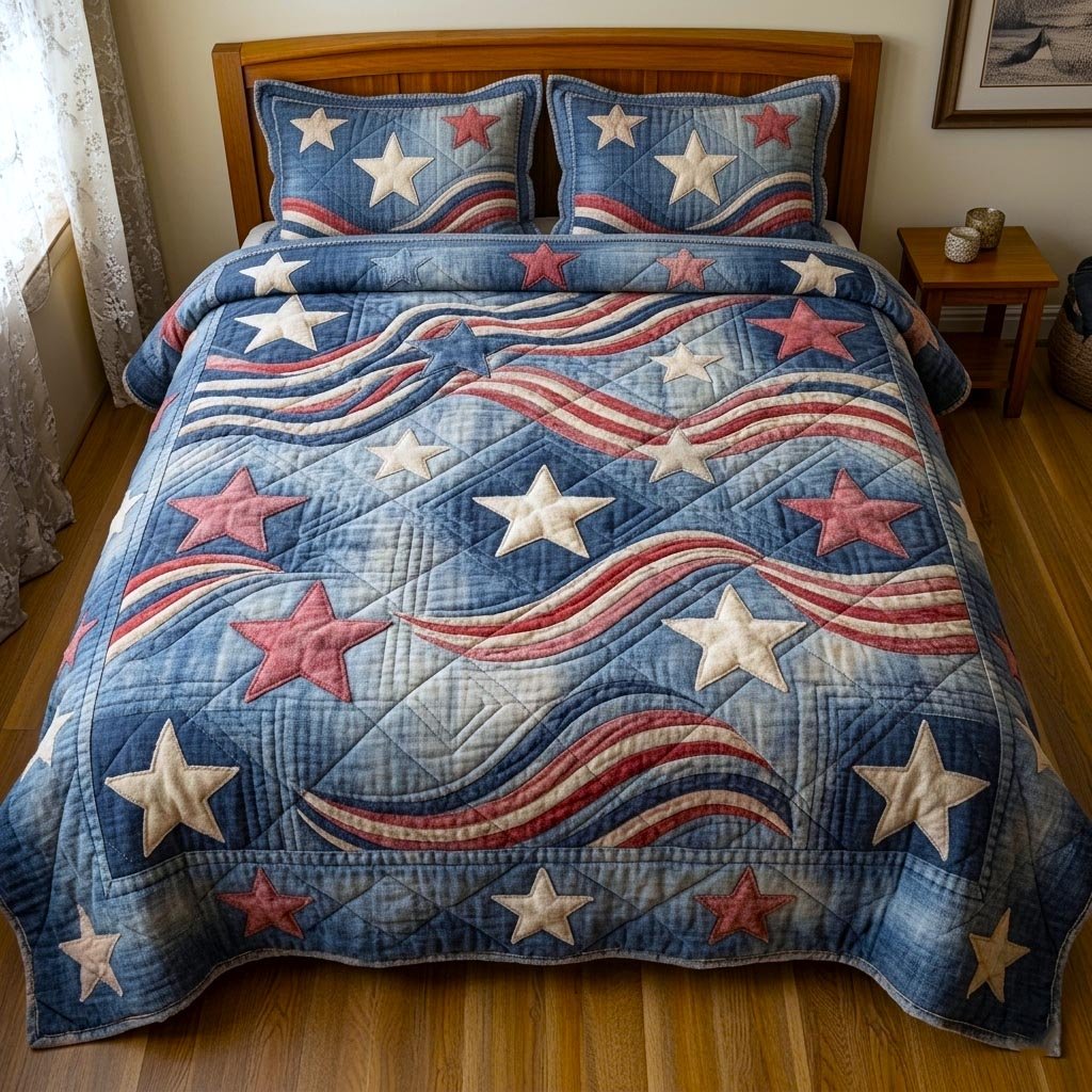 Heritage Patch Quilted Bedding Set American Flag Shield Cover Set Gifts For Women