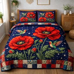 Blooming Poppy Quilted Bedding Set Aesthetic Bedroom Room Ideas Gifts For Girlfriend