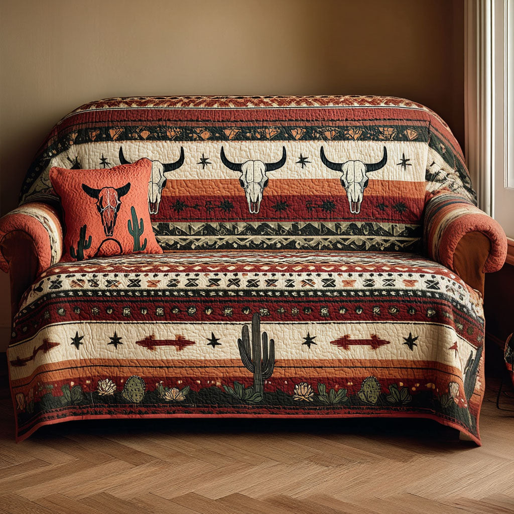 Desert Gallop Quilted Sofa Cover Rustic Deer Skull Sofa Cover Gift For Brother