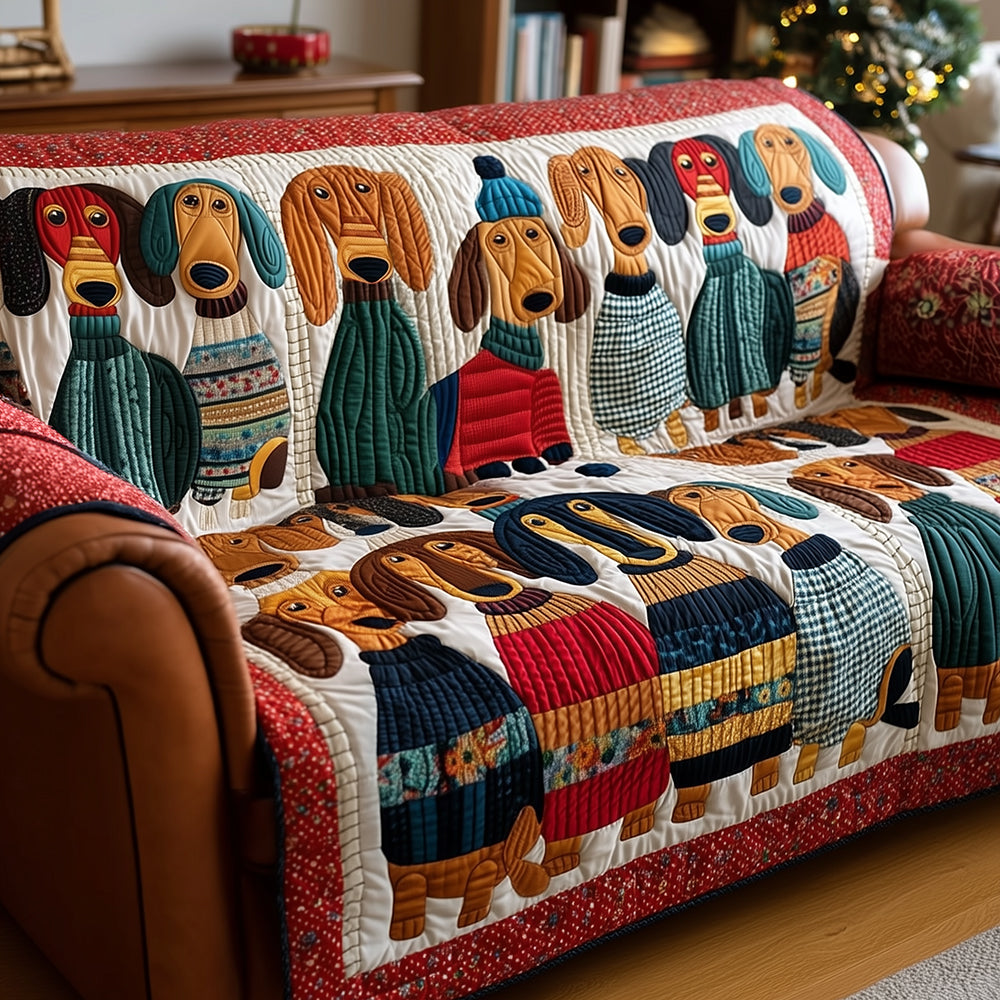Dachshund Slumber Party Quilted Sofa Cover Cozy Dog Lover Sofa Cover Gift For Her