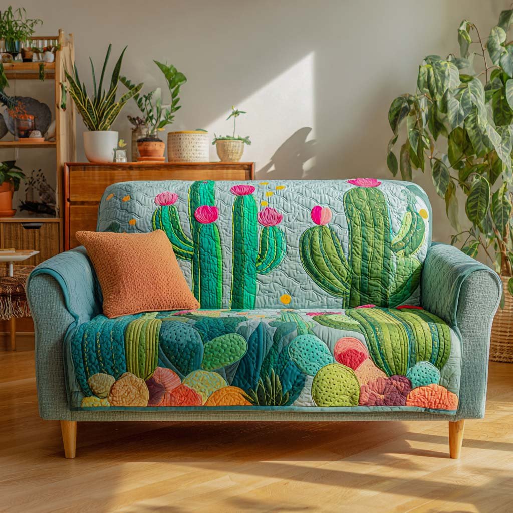 Desert Bloom Quilted Sofa Cover Southwest Living Room Decoration Gifts For Mom