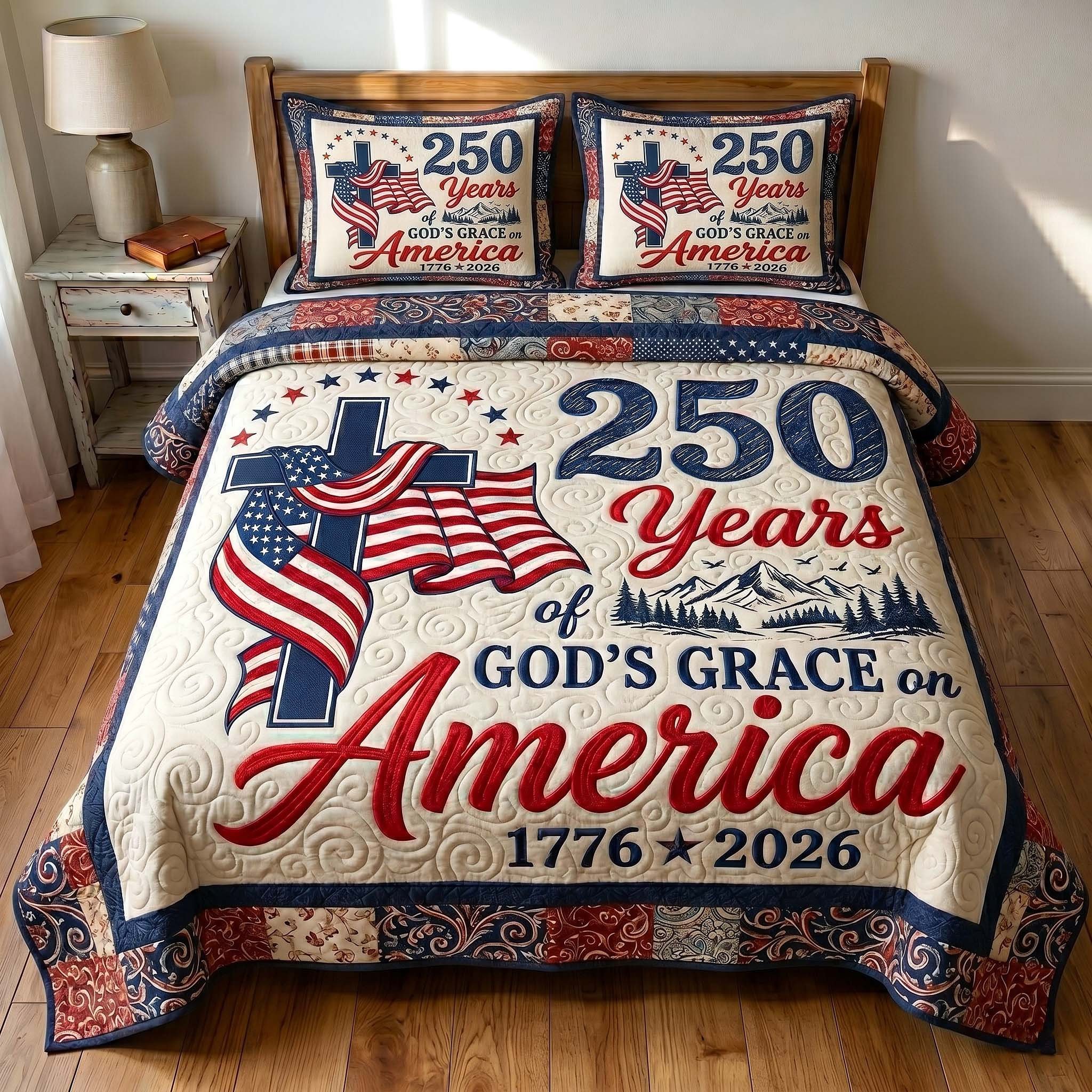 Faith Liberty Quilted Bedding Set 250 Years Of God_s Grace On America Bedroom Decor_