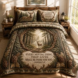 Grateful Forest Deer Scripture Quilted Bedding Set Faith Bedding Set Christian Gift For Dad