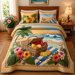 Coastal Picnic Quilted Bedding Set Tropical Beach Bedding Set Dad_s Favorite Gifts