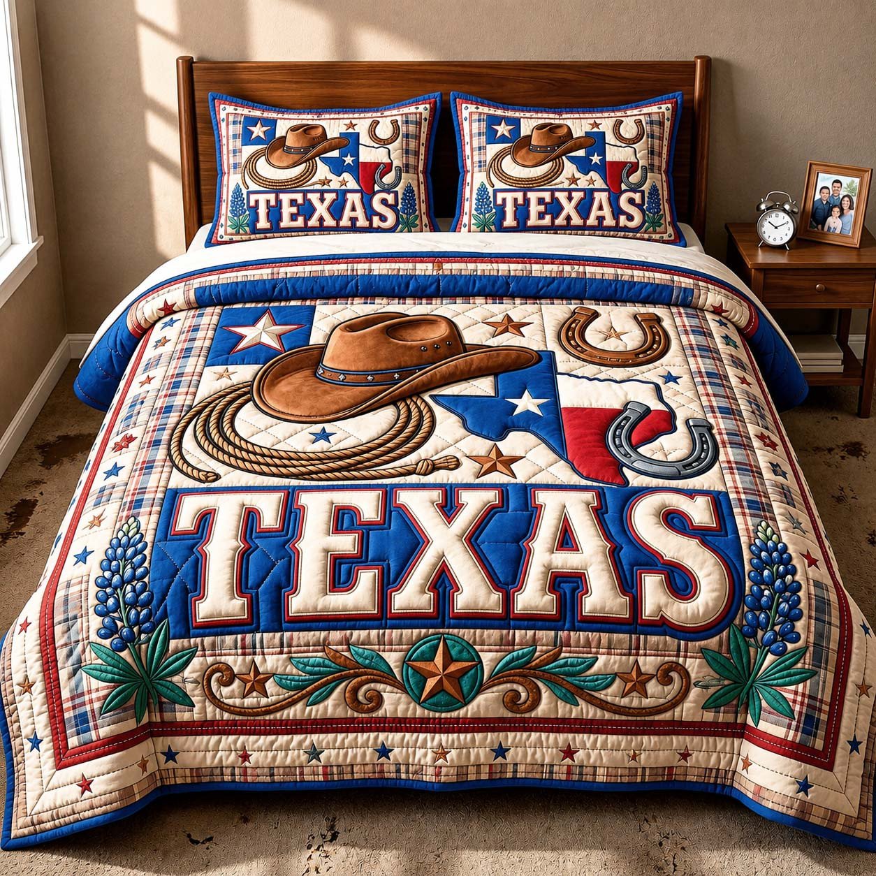 Cowboy Pride Quilted Bedding Set Texas Bluebonnet Quilt Bedding Set Gifts For Women
