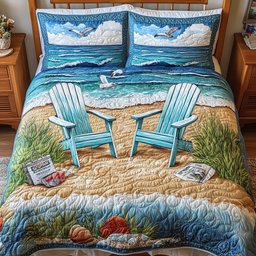 Beach Vibe Quilted Bedding Set Lakehouse Decor Room Outdoor Fishing Lover Gift