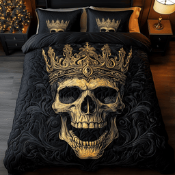 King of Shadows Quilted Bedding Set The Crowned Skull Duvet Covers Gift Idea