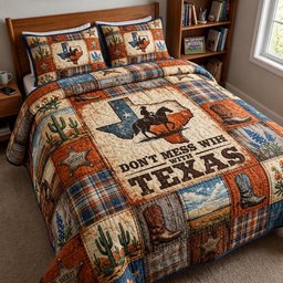 Bluebonnet State Quilted Bedding Set Don_t Mess With Texas Bedding Set Dad Birthday Gifts