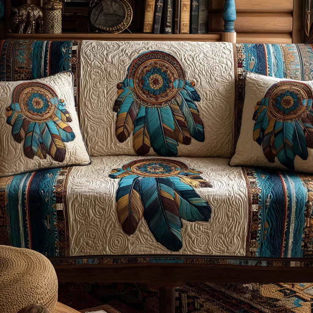 Feather Crest Quilted Sofa Cover Quilted Sofa Protector Birthday Gift For Men