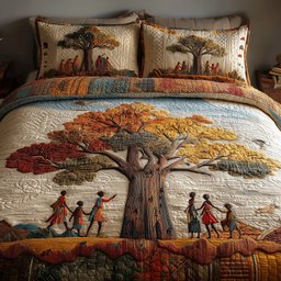 African Dream Quilted Bedding Set Afro Cultural Quilt Blanket Bedding Set Travel Lover Gift