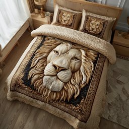 Majestic Lion Quilted Bedding Set Vintage Brown Lion Comforter Sets Gift For Husband