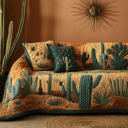 Cactus Garden Quilted Sofa Cover Western Living Room Decor Gifts For New Home